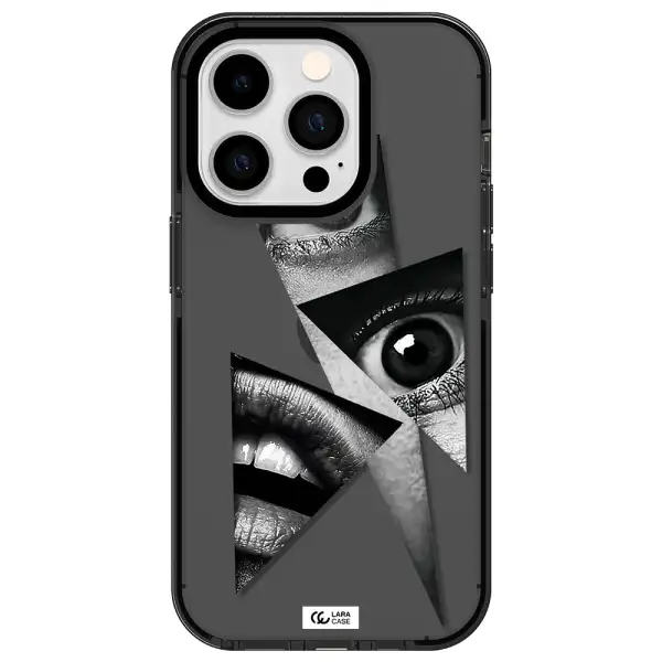 a close-up of a woman's eyes and lips Apple iPhone 14 pro impact Smoke Black Case