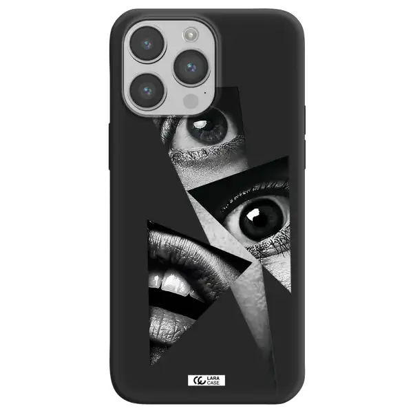 a close-up of a woman's eyes and lips Apple iPhone 14 pro Silicone black Case