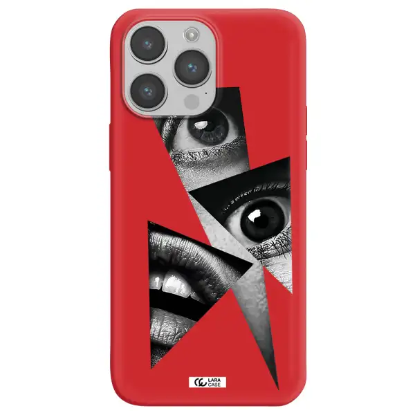 a close-up of a woman's eyes and lips Apple iPhone 14 pro Silicone Imperial Red Case