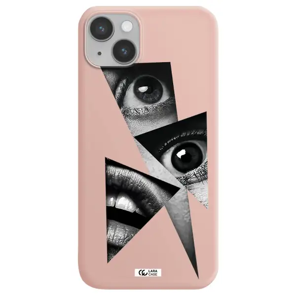 a close-up of a woman's eyes and lips Apple iPhone 14 Silicone pastel pink Case