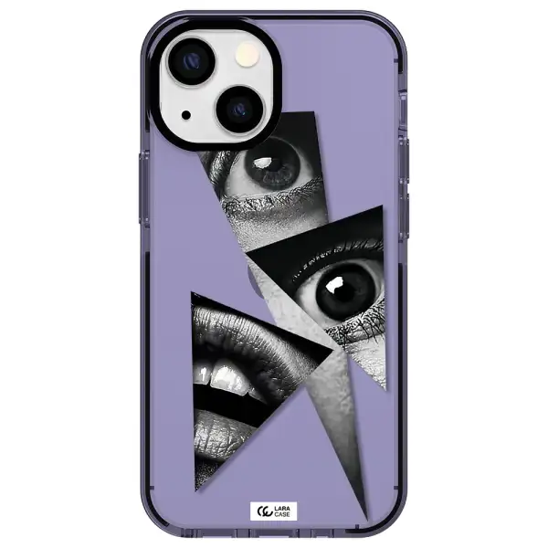 a close-up of a woman's eyes and lips Apple iPhone 15 impact Lilac Case