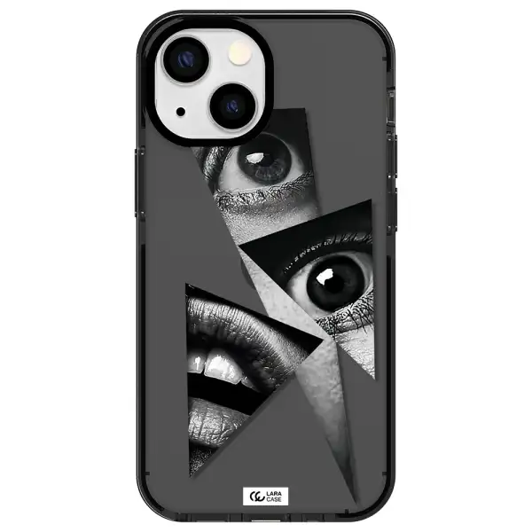 a close-up of a woman's eyes and lips Apple iPhone 15 impact Smoke Black Case