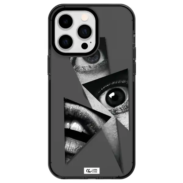 a close-up of a woman's eyes and lips Apple iPhone 15 Pro impact Smoke Black Case