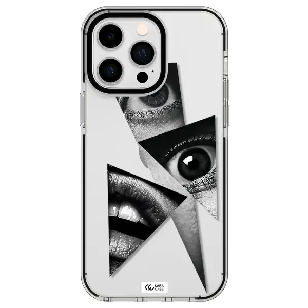 a close-up of a woman's eyes and lips Apple iPhone 15 Pro Max impact black border Case
