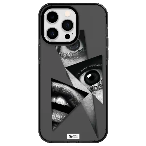 a close-up of a woman's eyes and lips Apple iPhone 15 Pro Max impact Smoke Black Case