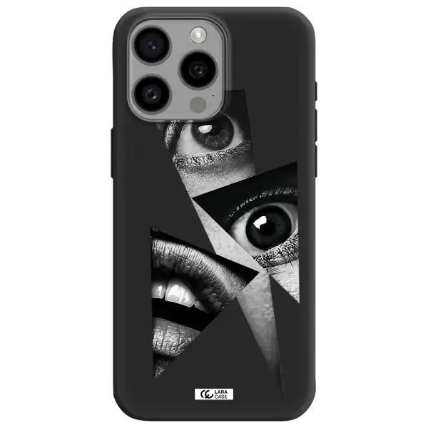 a close-up of a woman's eyes and lips Apple Iphone 15 Pro max Silicone black Case