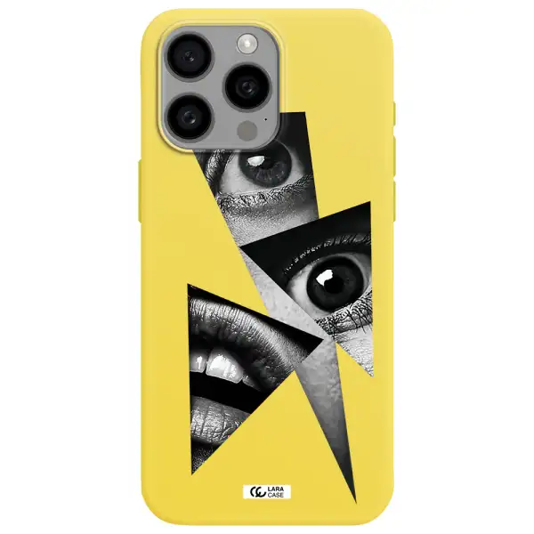 a close-up of a woman's eyes and lips Apple Iphone 15 Pro max Silicone canary yellow Case