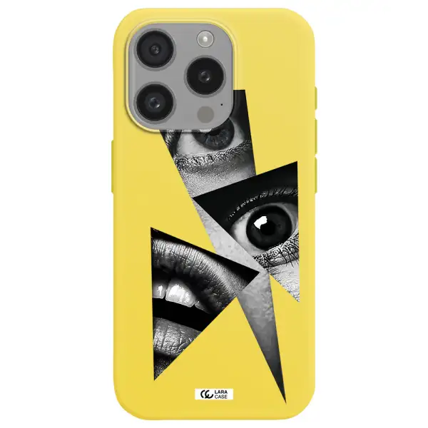 A Close-Up Of A Woman's Eyes And Lips Apple Iphone 15 Pro Silicone Canary Yellow Case