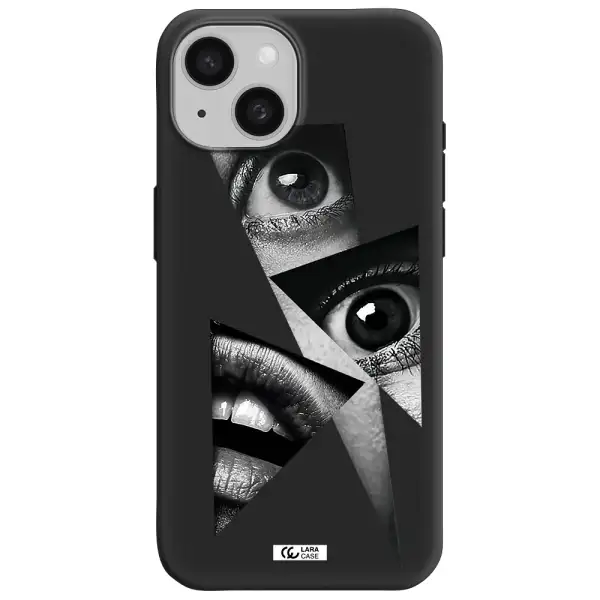a close-up of a woman's eyes and lips Apple iPhone 15 Silicone black Case