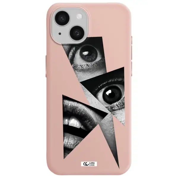 A Close-Up Of A Woman's Eyes And Lips Apple Iphone 15 Silicone Pastel Pink Case