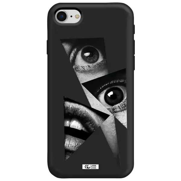 a close-up of a woman's eyes and lips Apple iPhone se 2020 Silicone black Case