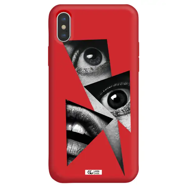a close-up of a woman's eyes and lips Apple iPhone XS Silicone Imperial Red Case