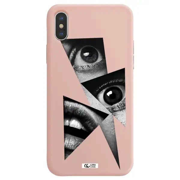 a close-up of a woman's eyes and lips Apple iPhone XS Silicone pastel pink Case