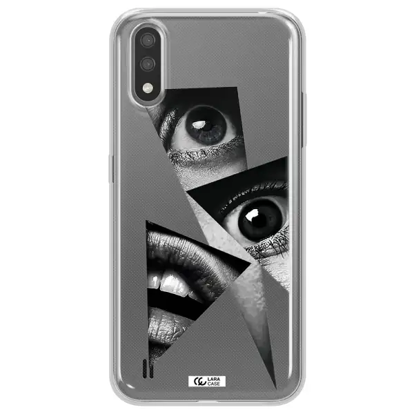 a close-up of a woman's eyes and lips Samsung A01 Clear TPU Case