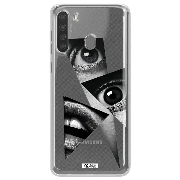 a close-up of a woman's eyes and lips Samsung A21 Clear TPU Case