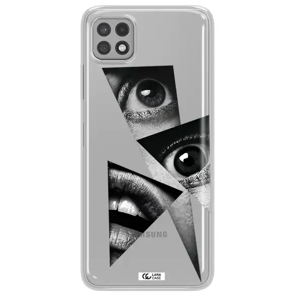 a close-up of a woman's eyes and lips Samsung A22 5g Clear TPU Case
