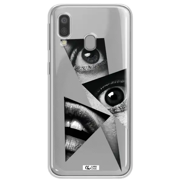 a close-up of a woman's eyes and lips Samsung A40 Clear TPU Case