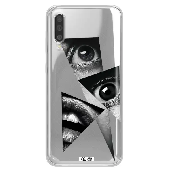 a close-up of a woman's eyes and lips Samsung A50 Clear TPU Case