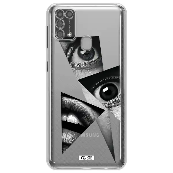 a close-up of a woman's eyes and lips Samsung M31 Clear TPU Case