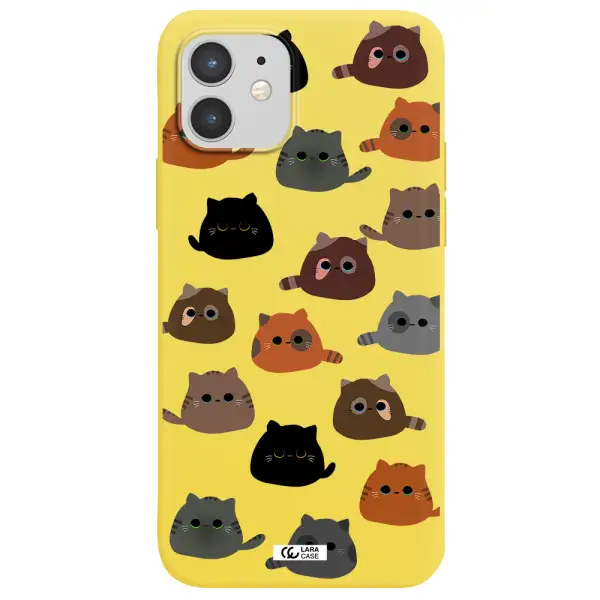 a group of cats with different colors Apple iPhone 12 mini Silicone canary yellow Case