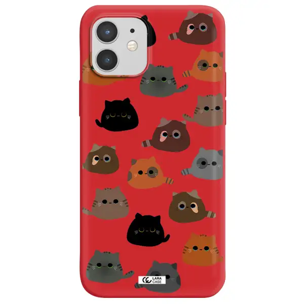 a group of cats with different colors Apple iPhone 12 mini Silicone Imperial Red Case