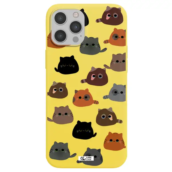 a group of cats with different colors Apple iPhone 12 pro max Silicone canary yellow Case