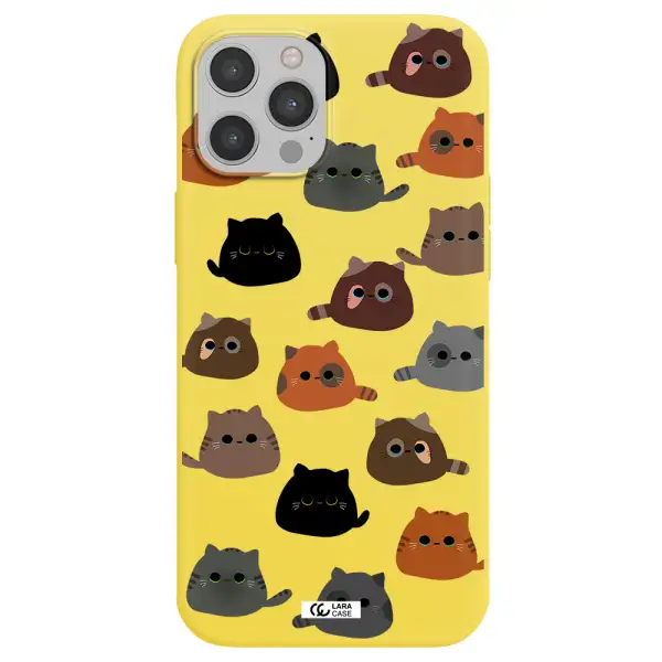 a group of cats with different colors Apple iPhone 12 pro Silicone canary yellow Case