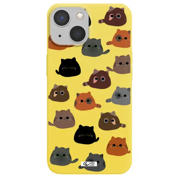 a group of cats with different colors Apple iPhone 13 mini Silicone canary yellow Case