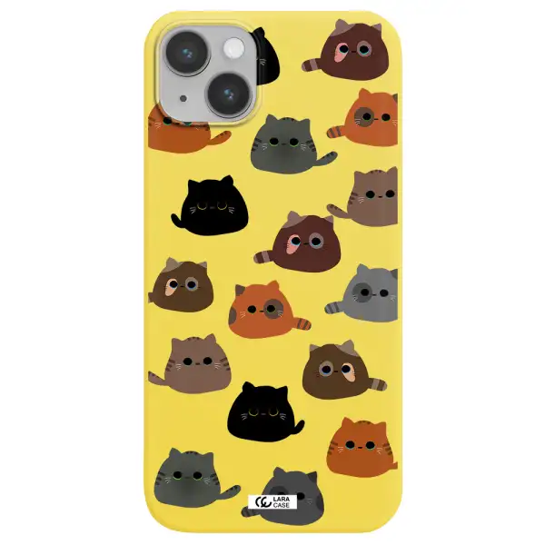 a group of cats with different colors Apple iPhone 14 plus Silicone canary yellow Case