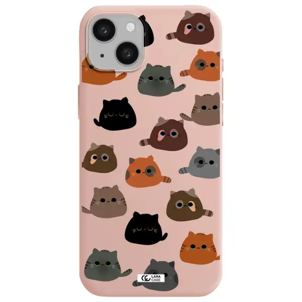 a group of cats with different colors Apple iphone 15 plus Silicone pastel pink Case