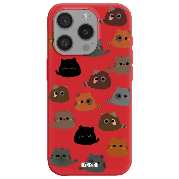 A Group Of Cats With Different Colors Apple Iphone 15 Pro Silicone Imperial Red Case