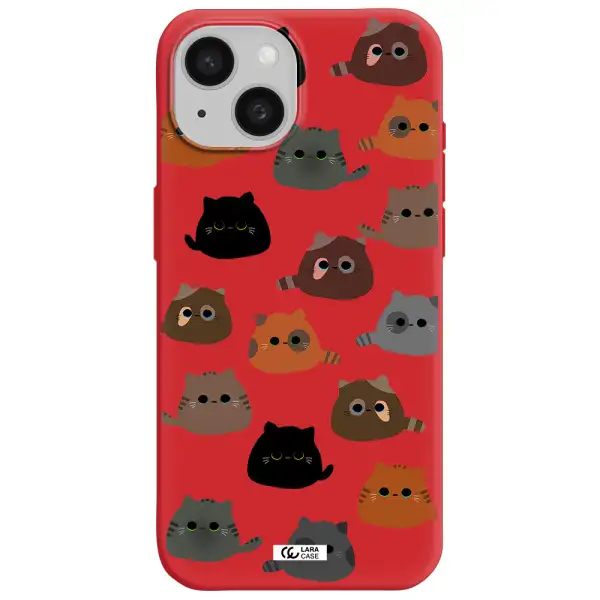 A Group Of Cats With Different Colors Apple Iphone 15 Silicone Imperial Red Case