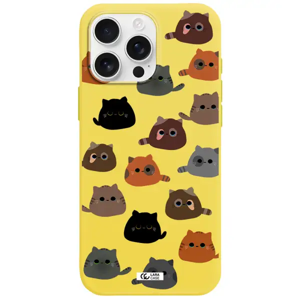 A Group Of Cats With Different Colors Apple Iphone 16 Pro Max Silicone Canary Yellow Case