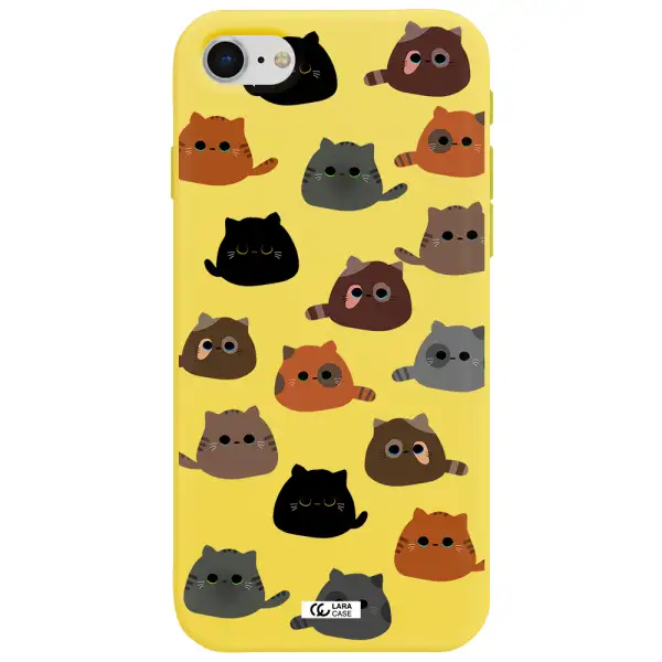 a group of cats with different colors Apple iPhone se 2020 Silicone canary yellow Case