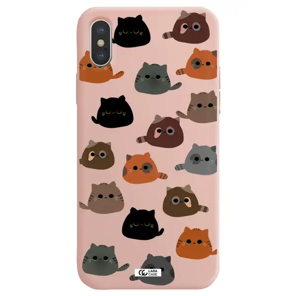 a group of cats with different colors Apple iPhone XS Silicone pastel pink Case
