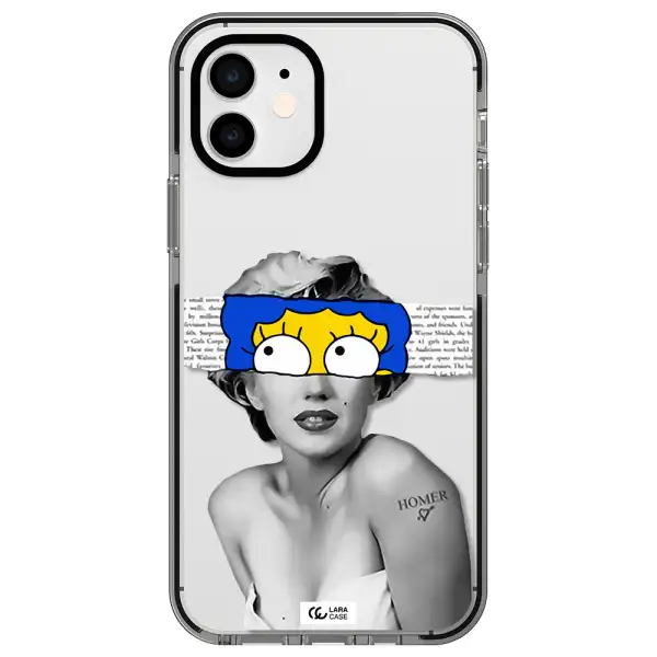 a woman with a cartoon on her head Apple iPhone 11 impact black border Case