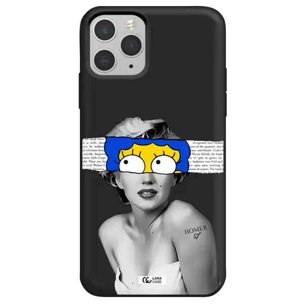 a woman with a cartoon on her head Apple iPhone 11 pro Silicone black Case