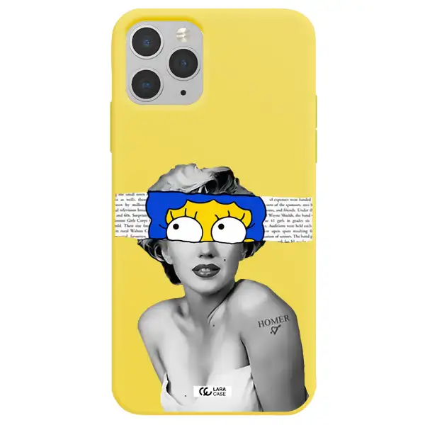 a woman with a cartoon on her head Apple iPhone 11 pro Silicone canary yellow Case