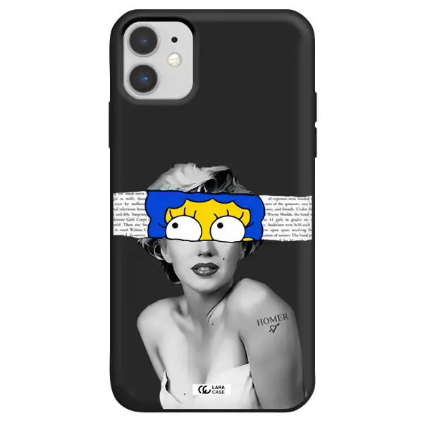 a woman with a cartoon on her head Apple iPhone 11 Silicone black Case
