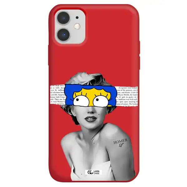 a woman with a cartoon on her head Apple iPhone 11 Silicone Imperial Red Case