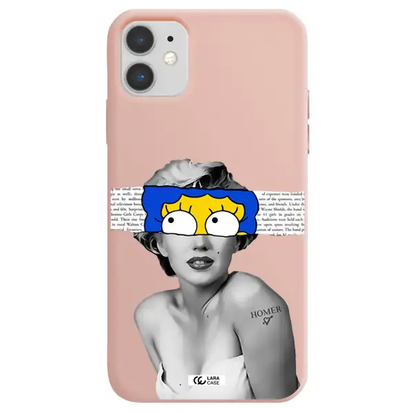 a woman with a cartoon on her head Apple iPhone 11 Silicone pastel pink Case