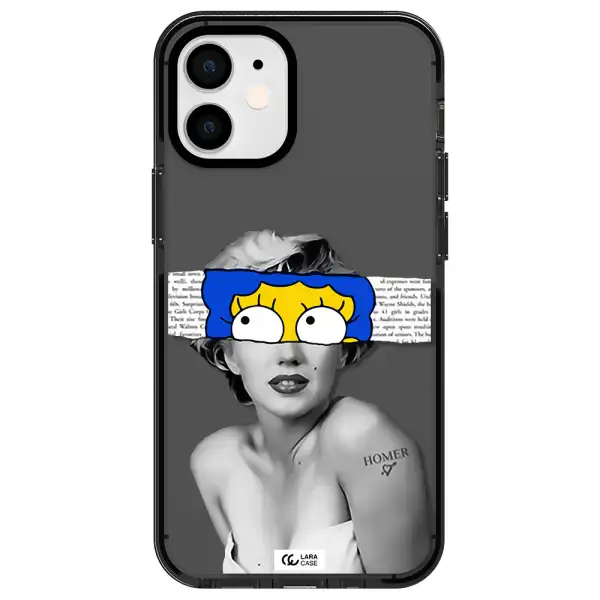 a woman with a cartoon on her head Apple iPhone 12 mini impact Smoke Black Case