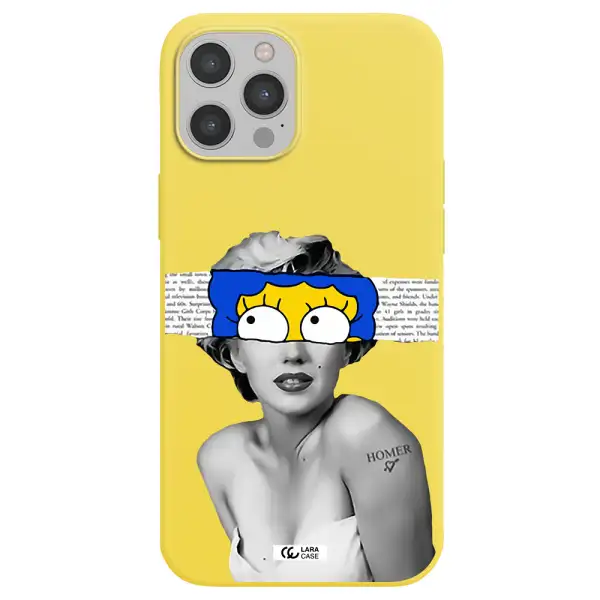 a woman with a cartoon on her head Apple iPhone 12 pro max Silicone canary yellow Case