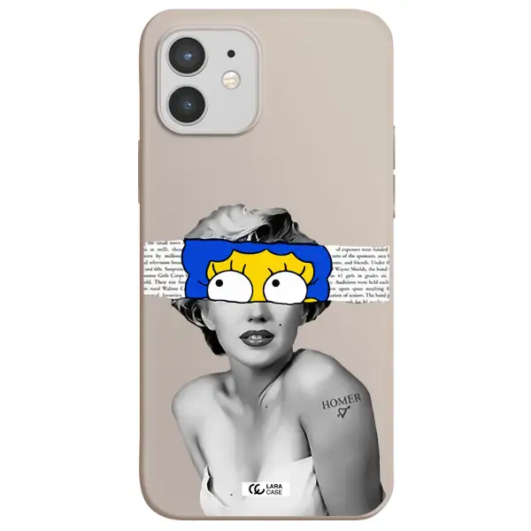 a woman with a cartoon on her head Apple iPhone 12 Silicone Stone Case
