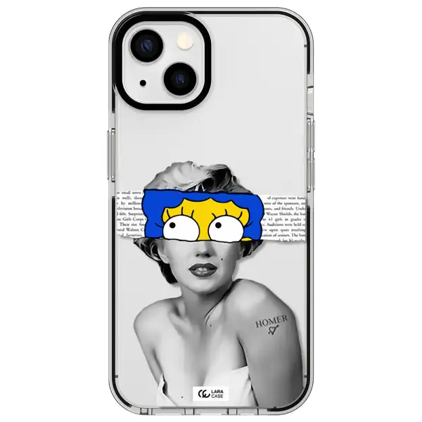 a woman with a cartoon on her head Apple iPhone 13 impact black border Case