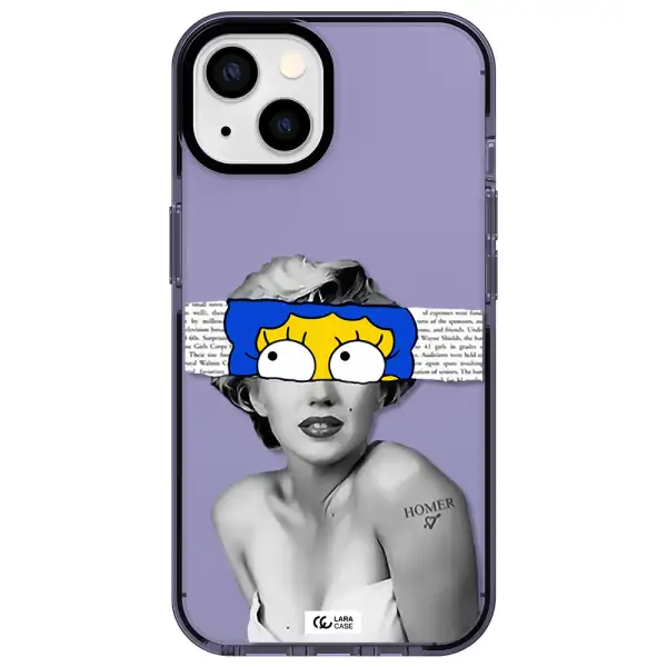 a woman with a cartoon on her head Apple iPhone 13 impact Lilac Case