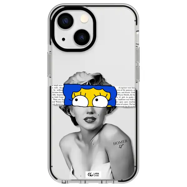 a woman with a cartoon on her head Apple iPhone 13 mini impact black border Case