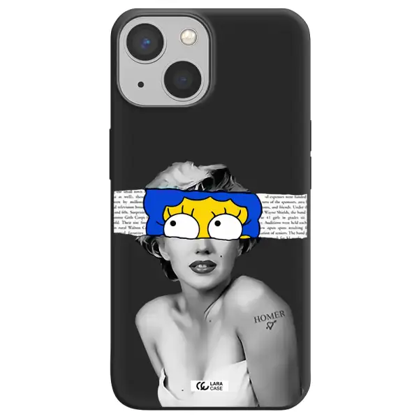 a woman with a cartoon on her head Apple iPhone 13 mini Silicone black Case