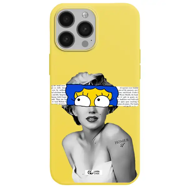 a woman with a cartoon on her head Apple iPhone 13 Pro Silicone canary yellow Case