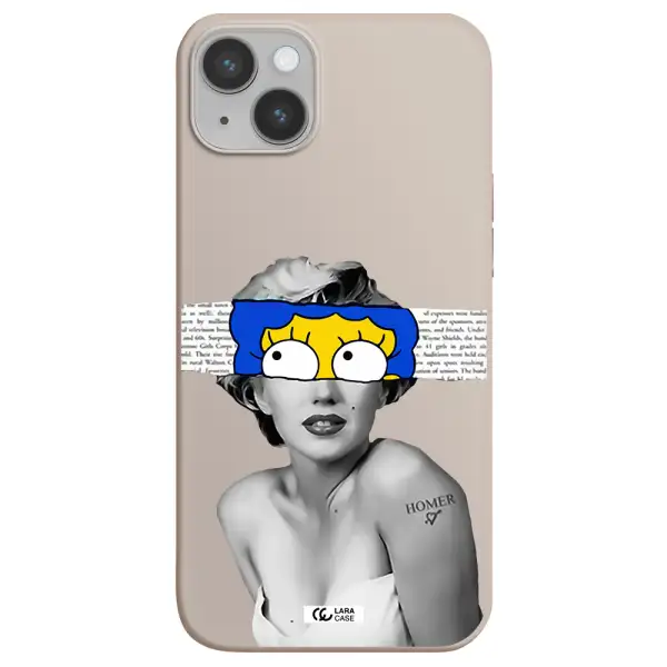 a woman with a cartoon on her head Apple iPhone 14 plus Silicone Stone Case